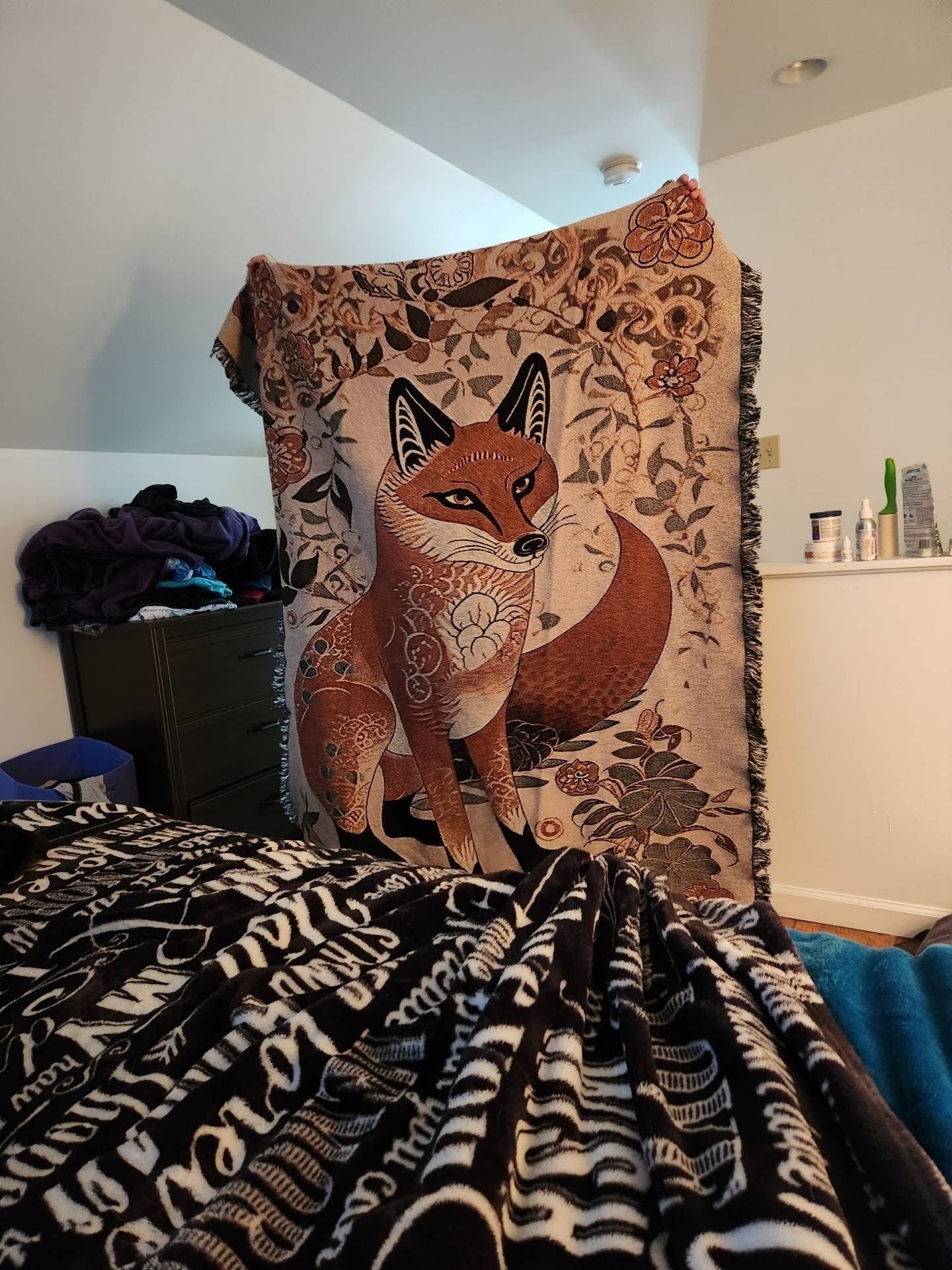 Fox Folk Art Woven Throw Blanket