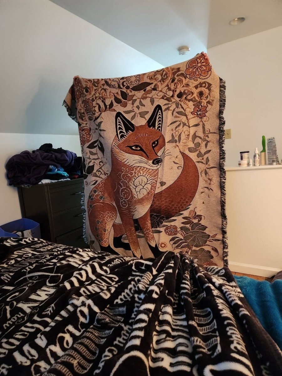 Fox Folk Art Woven Throw Blanket