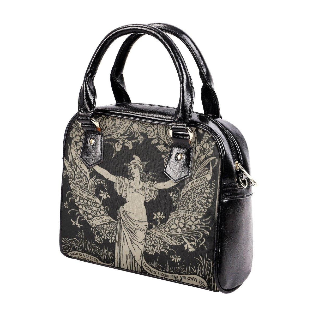 Vintage Art Handbag - May Day - Black and Beige Shoulder Handbag