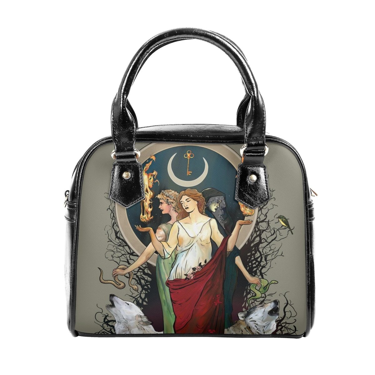 Hecate Purse - Moon Goddess - Triple Goddess Shoulder Handbag - Red Dress - Holiday Pagan