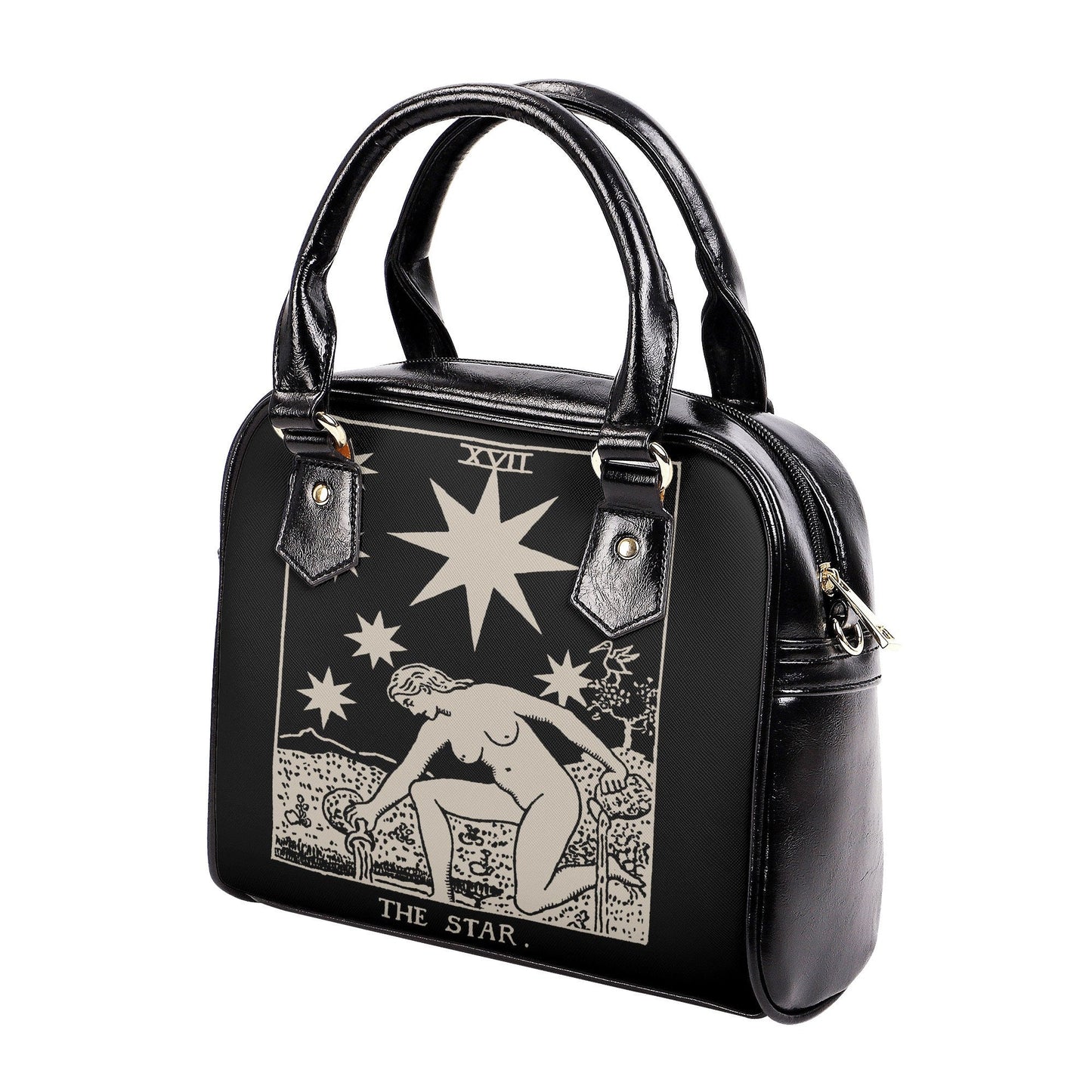 The Star Tarot Handbag - Black and Beige Bag - Tarot Art Shoulder Handbag