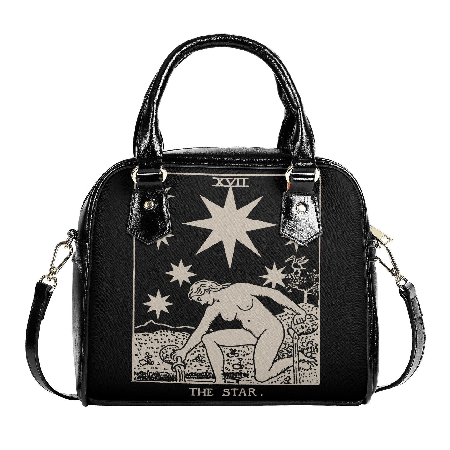 The Star Tarot Handbag - Black and Beige Bag - Tarot Art Shoulder Handbag