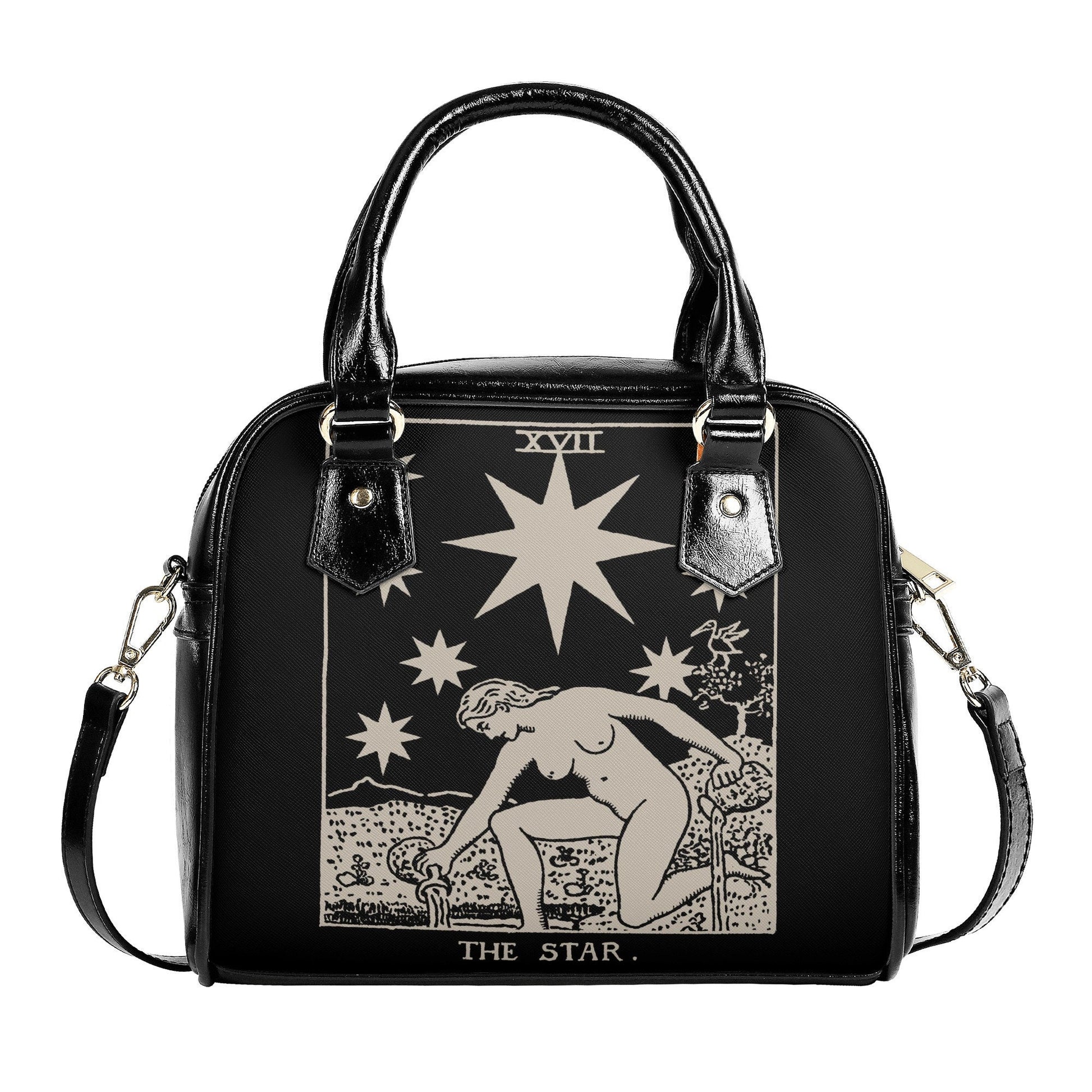 The Star Tarot Handbag - Black and Beige Bag - Tarot Art Shoulder Handbag