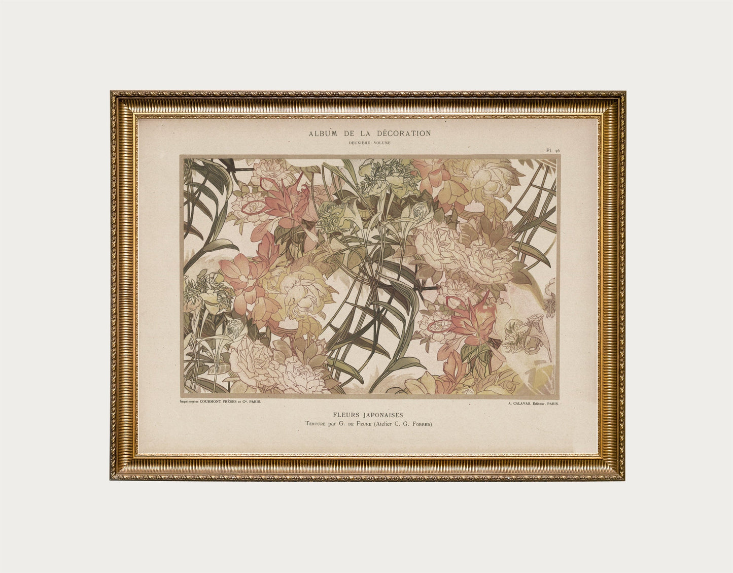 Nouveau Fleurs Print - Pink and Beige Art - Art Nouveau Poster - Floral Print - Print Large Artwork - Paris Vintage