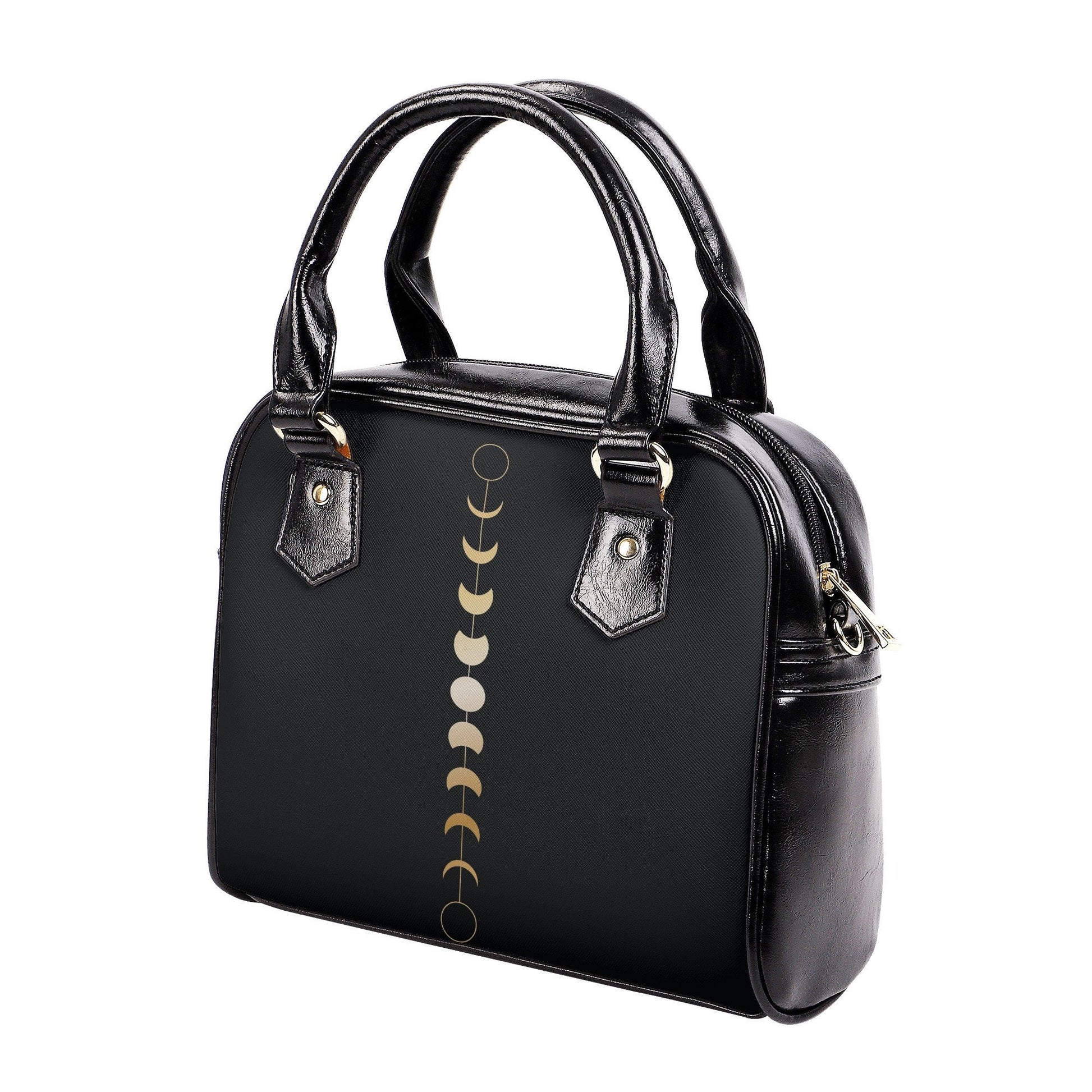 Moon Phase Handbag - Gold Moon Phase - Black Adjustable Shoulder Handbag