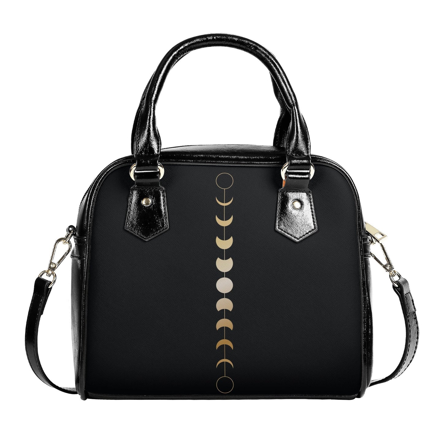 Moon Phase Handbag - Gold Moon Phase - Black Adjustable Shoulder Handbag