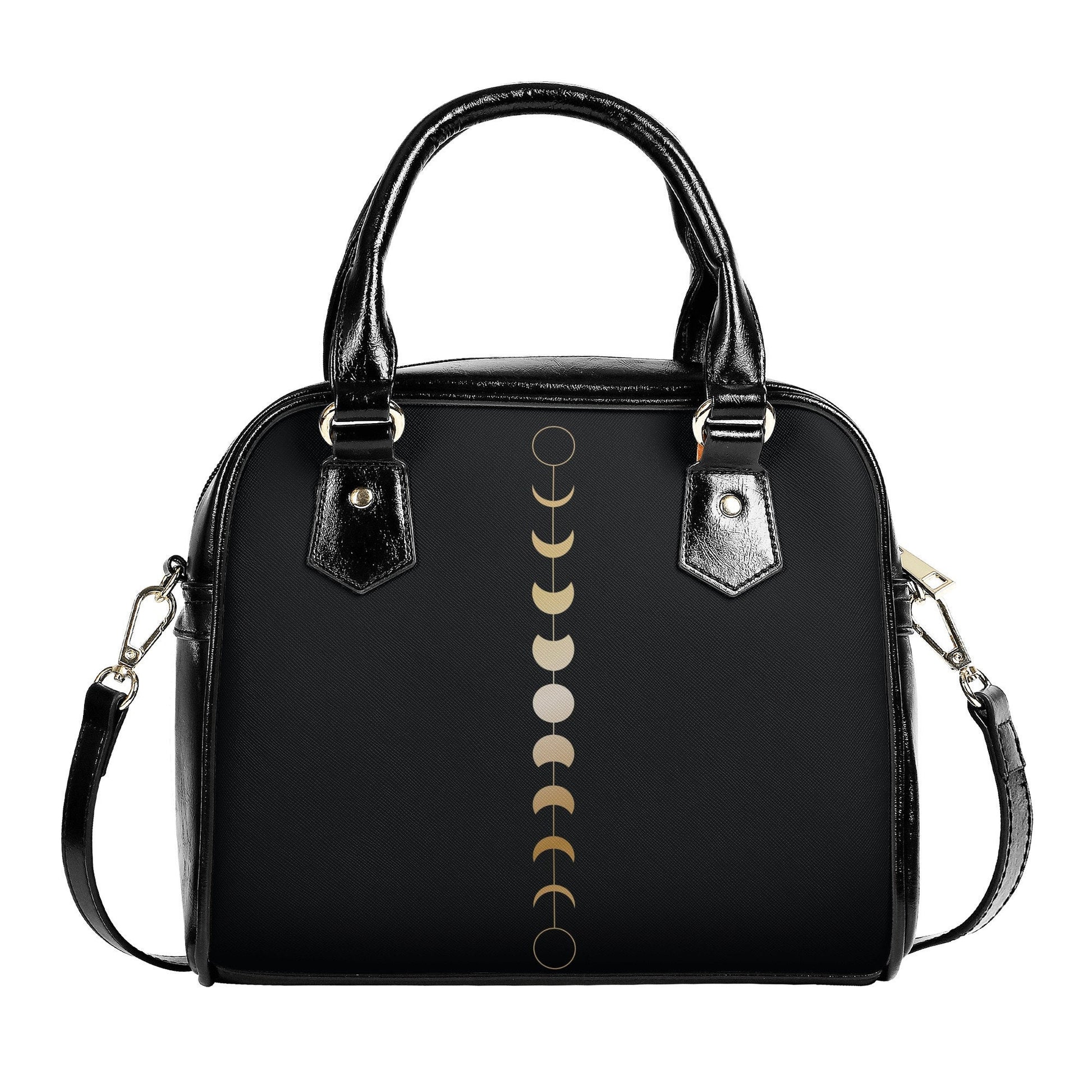 Moon Phase Handbag - Gold Moon Phase - Black Adjustable Shoulder Handbag