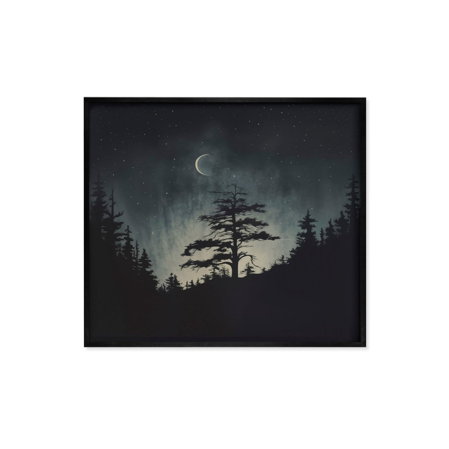 Dark Moody Landscape Painting - Moody Sky - Crescent Moon