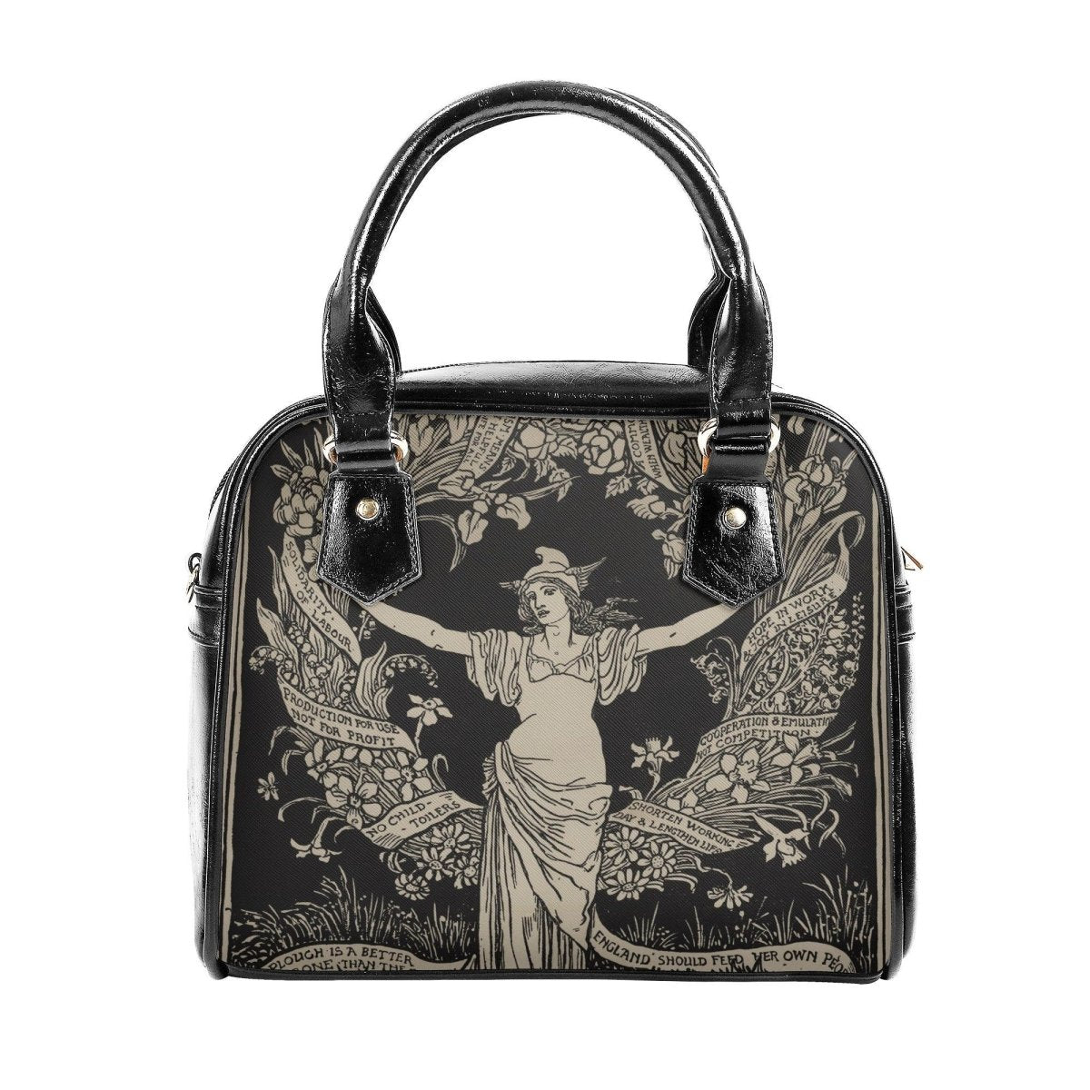 Vintage Art Handbag - May Day - Black and Beige Shoulder Handbag