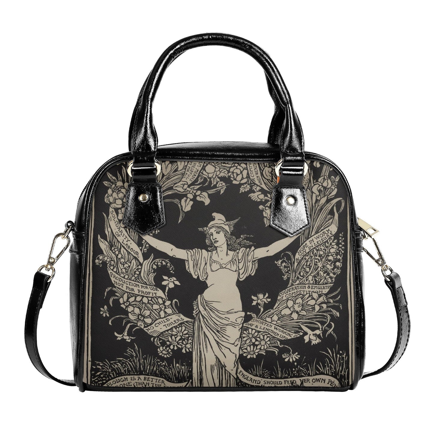 Vintage Art Handbag - May Day - Black and Beige Shoulder Handbag