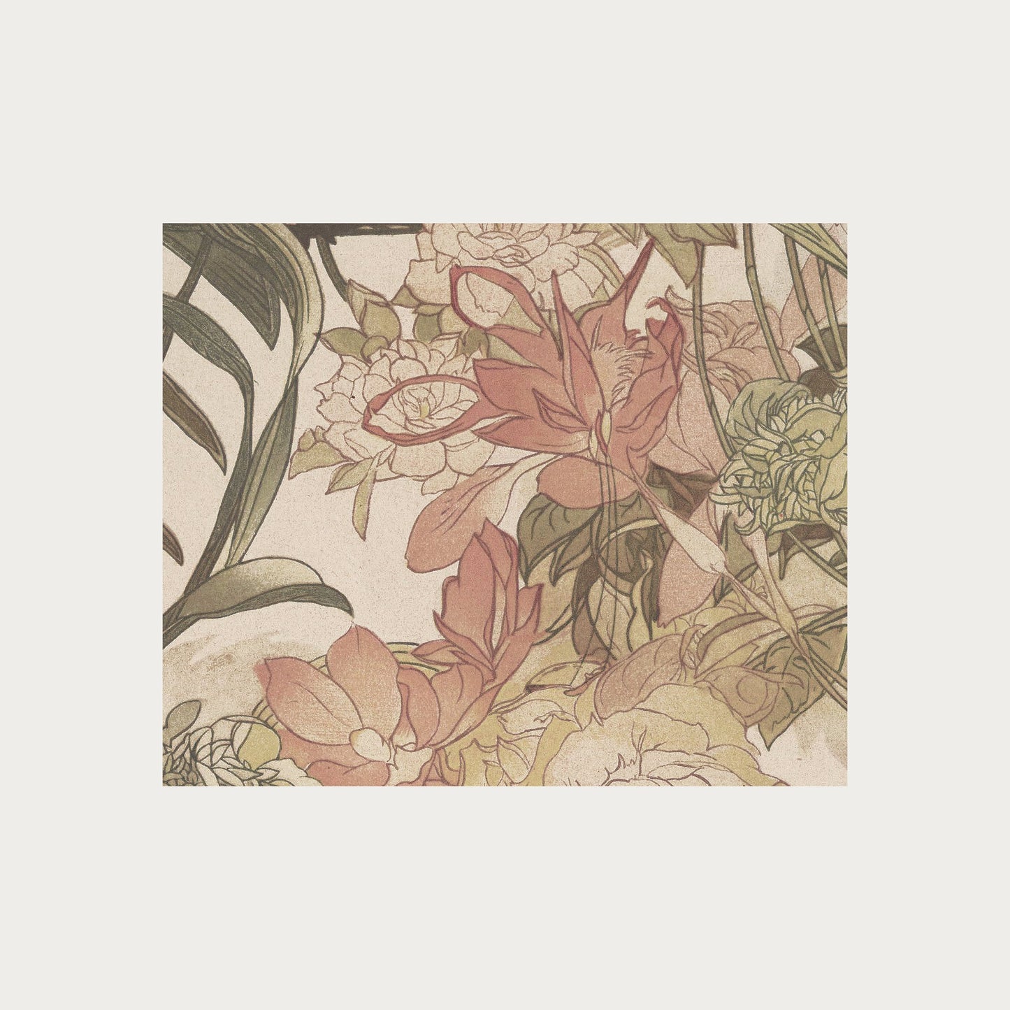 Nouveau Fleurs Print - Pink and Beige Art - Art Nouveau Poster - Floral Print - Print Large Artwork - Paris Vintage