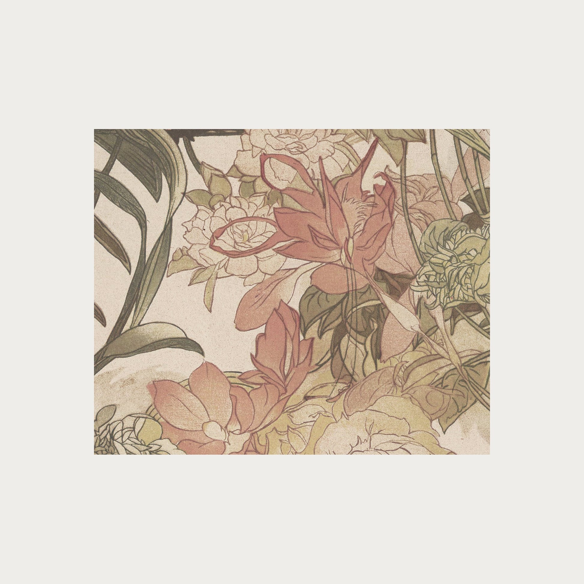 Nouveau Fleurs Print - Pink and Beige Art - Art Nouveau Poster - Floral Print - Print Large Artwork - Paris Vintage