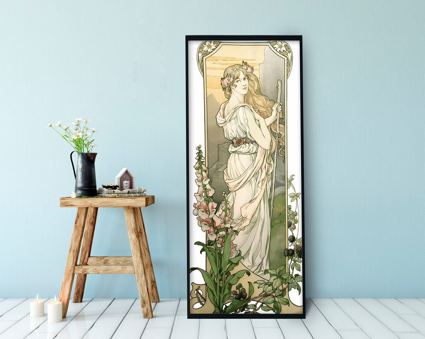 Art Nouveau Poster - Bohemian Lady - Print Large Artwork - Floral - Long Poster -Elisabeth Sonrel - Fleurs des Montagne - French Painting