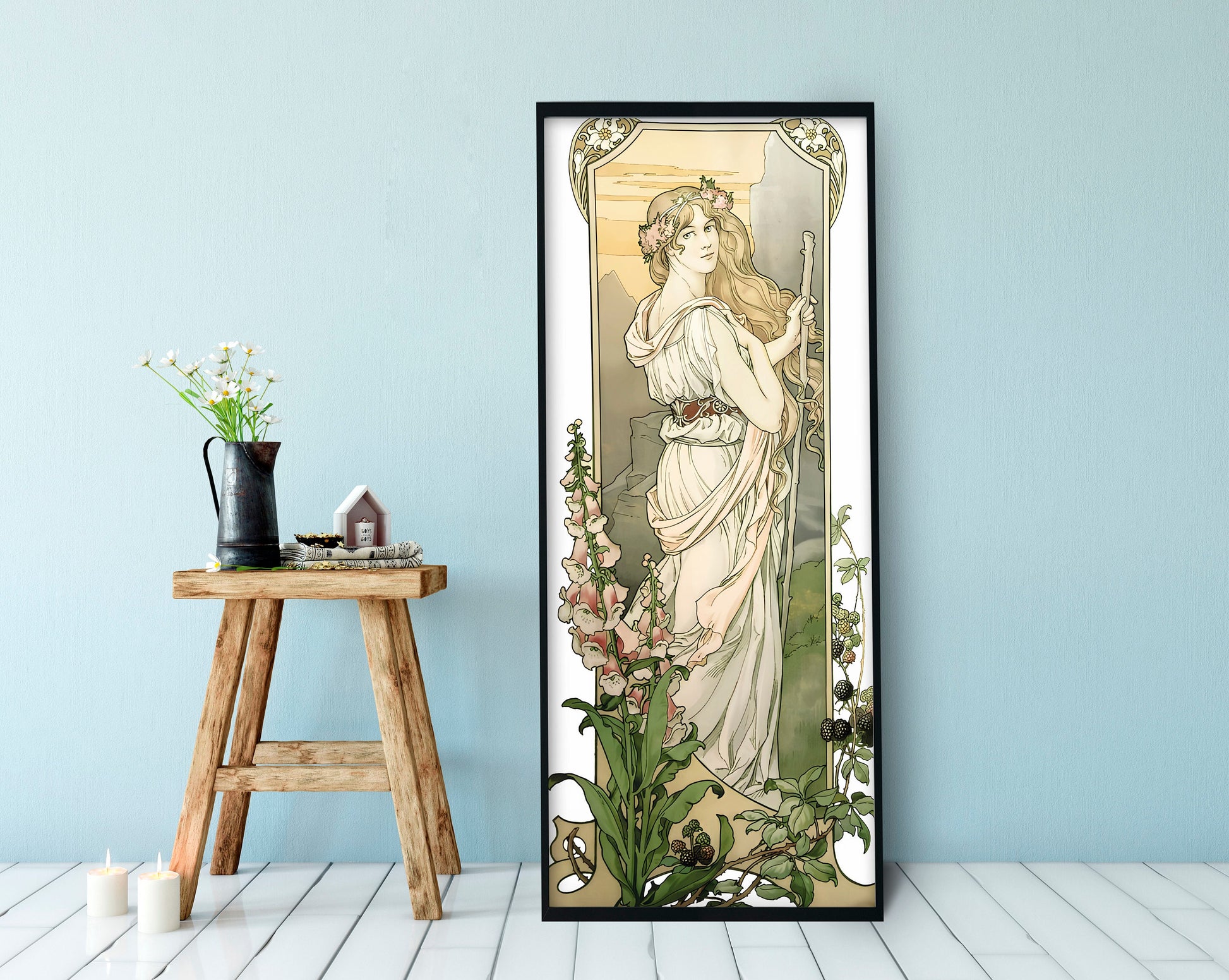 Art Nouveau Poster - Bohemian Lady - Print Large Artwork - Floral - Long Poster -Elisabeth Sonrel - Fleurs des Montagne - French Painting