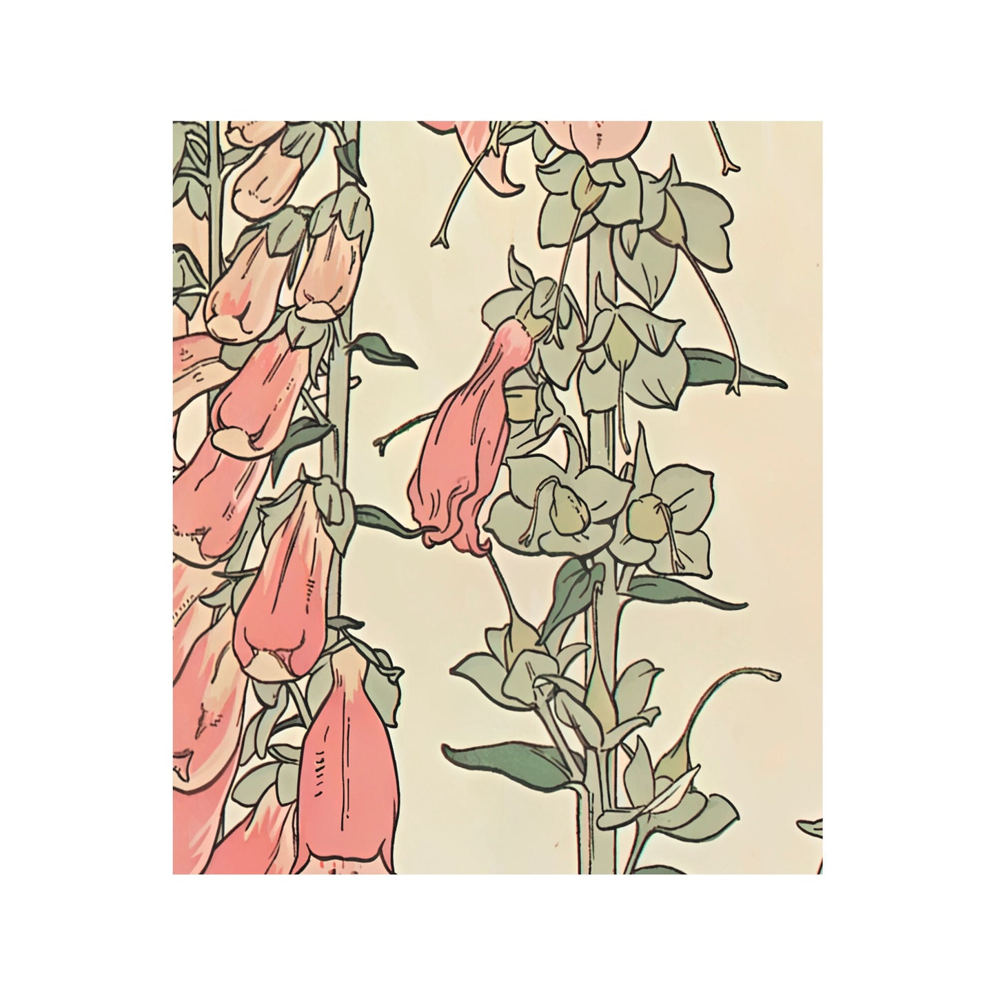 Vintage Pink Floral - Nouveau Flower Print - Bohemian - Print Large Artwork - Green and Pink Vintage