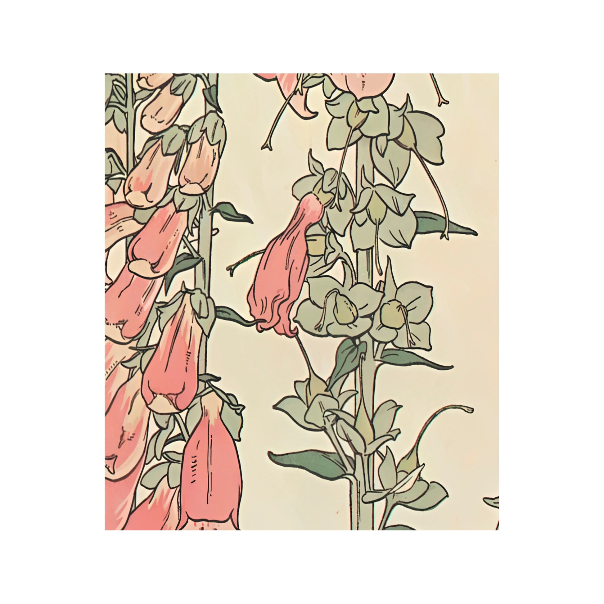 Vintage Pink Floral - Nouveau Flower Print - Bohemian - Print Large Artwork - Green and Pink Vintage