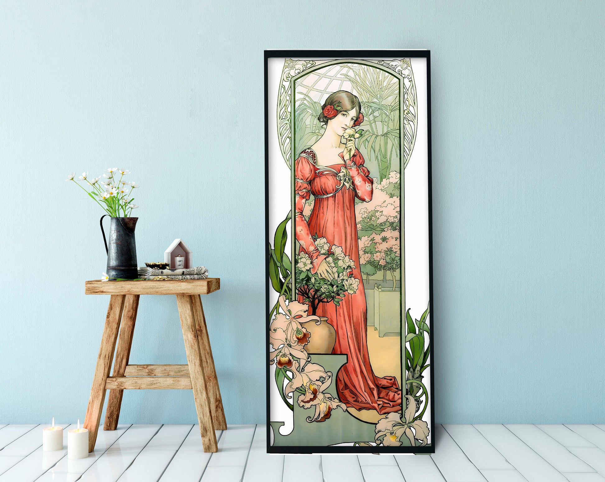 Art Nouveau Poster - Bohemian Lady - Print Large Artwork - Floral - Long Poster -Elisabeth Sonrel - Fleur des Serre - French Painting