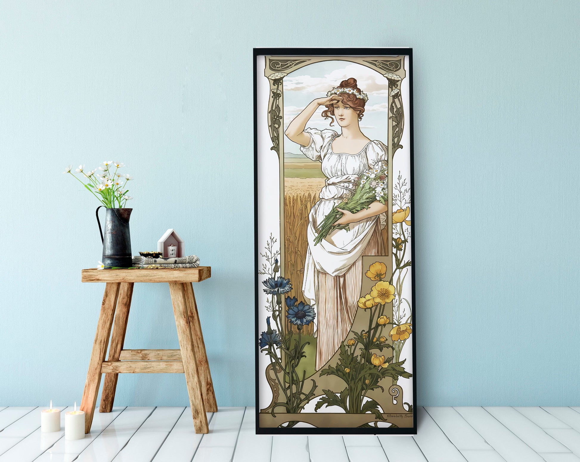 Art Nouveau Poster - Bohemian Lady - Print Large Artwork - Floral - Long Poster -Elisabeth Sonrel - Fleurs des Champs - French Painting