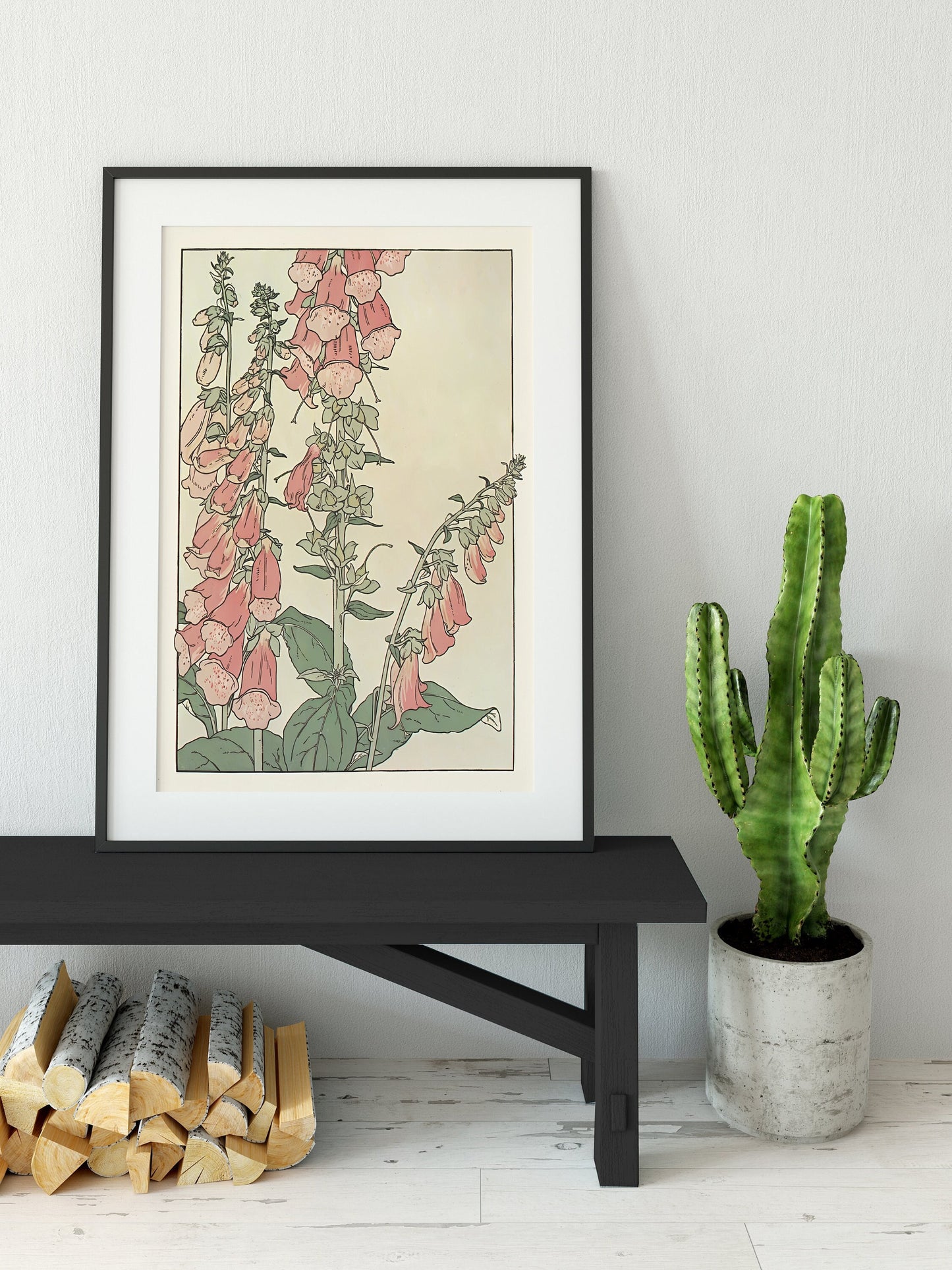 Vintage Pink Floral - Nouveau Flower Print - Bohemian - Print Large Artwork - Green and Pink Vintage