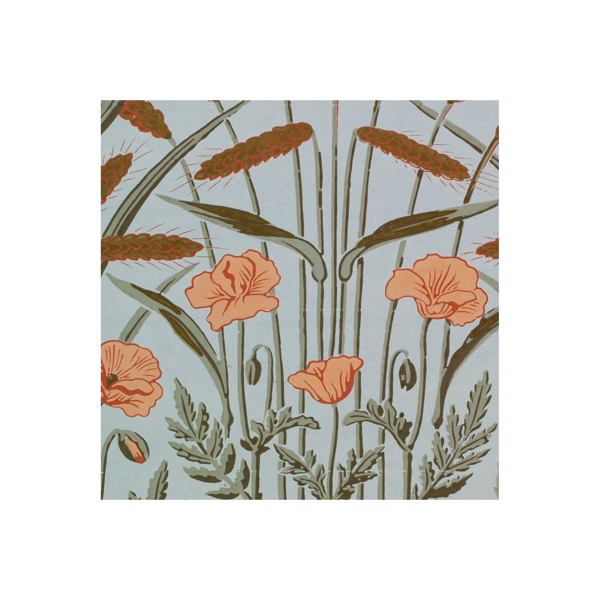 Walter Crane Print - Art Nouveau art print, Vintage bird wall art, painting - Cattails Print - Blue and Beige