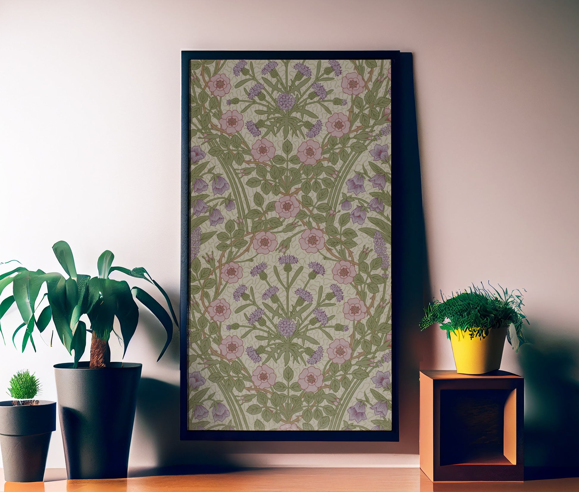 Vintage Green Floral Art Nouveau Print - Green Art Nouveau Poster Bohemian Print Large Artwork - Pink and Green - Long Poster
