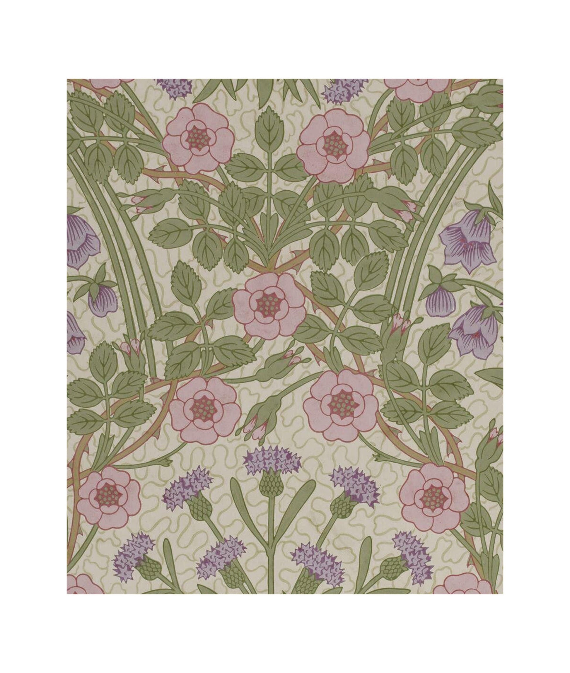 Vintage Green Floral Art Nouveau Print - Green Art Nouveau Poster Bohemian Print Large Artwork - Pink and Green - Long Poster