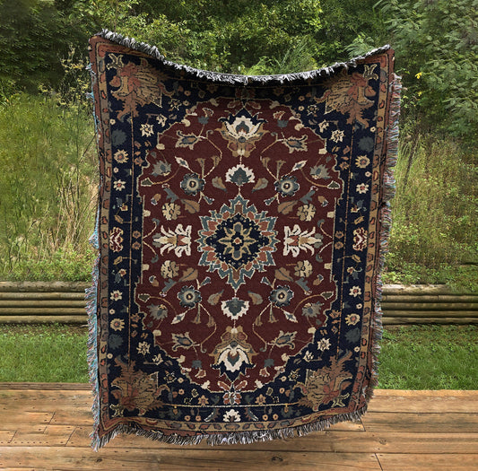 Vintage Persian Mandala Blanket: Jacquard Woven Cotton Throw by DesignBohemian