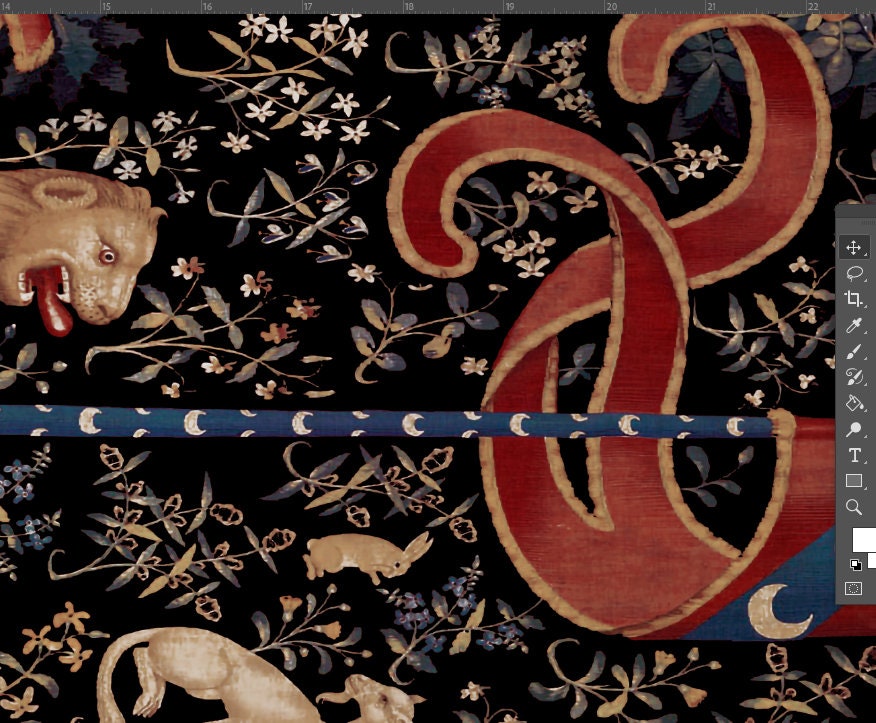 Lady With Unicorn Tapestry - Taste - Maroon and Black - Unicorn Art - Original by Raphael by DesignBohemian