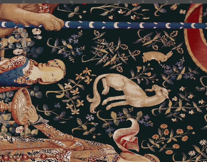 Lady With Unicorn Tapestry - Taste - Dark Green - Unicorn Art - Original by Raphael by DesignBohemian