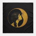 Woman Kissing Moon Tapestry in Black Square - Art Nouveau Wall Hanging