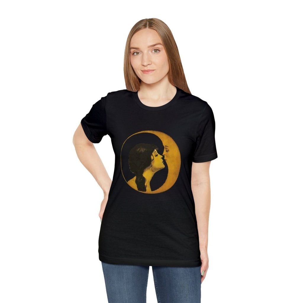 Art Nouveau Shirt - Woman Kissing Moon tshirt - Black - Unisex Jersey Short Sleeve Tee