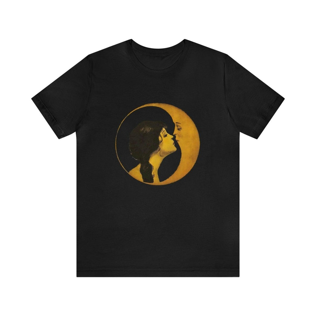 Art Nouveau Shirt - Woman Kissing Moon tshirt - Black - Unisex Jersey Short Sleeve Tee