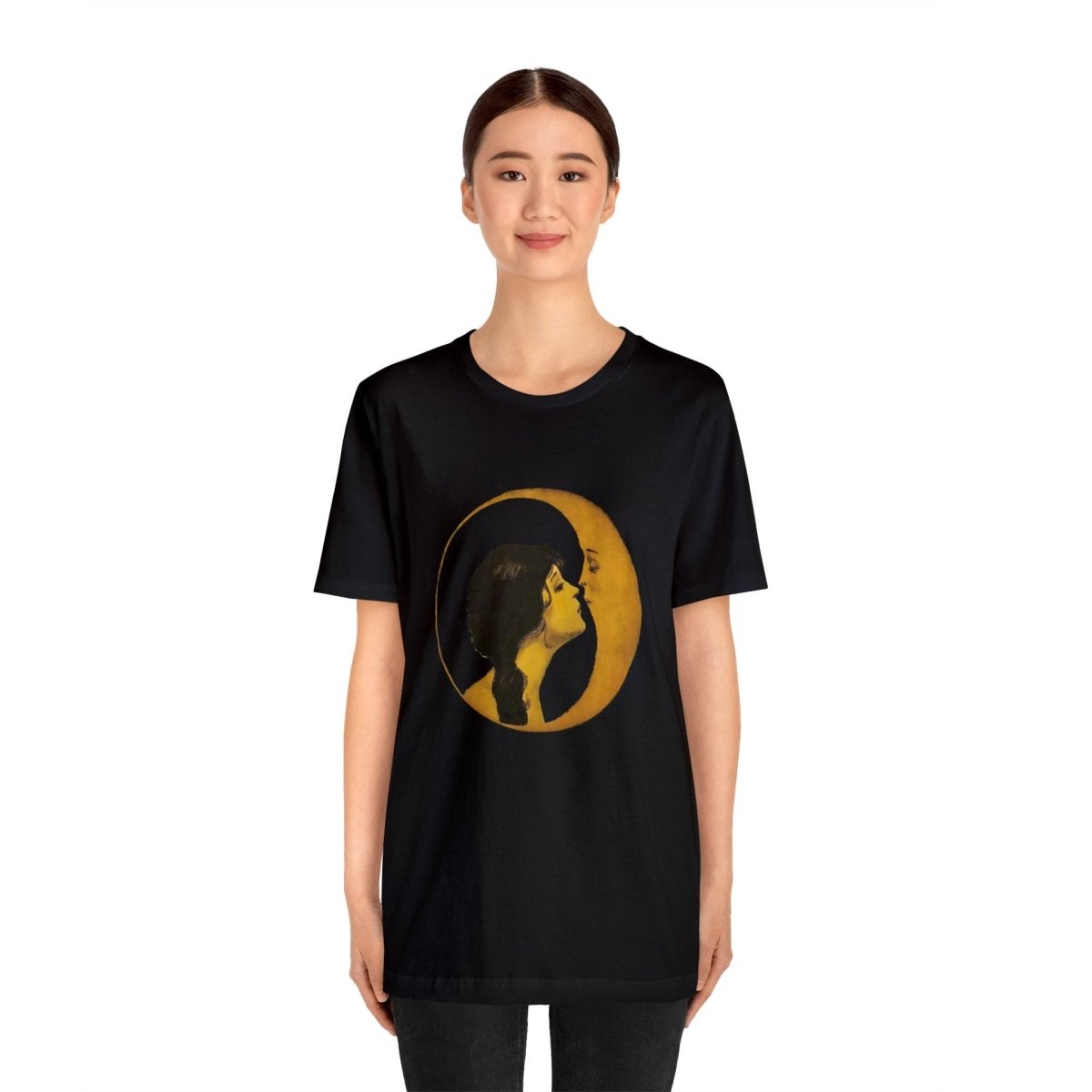 Art Nouveau Shirt - Woman Kissing Moon tshirt - Black - Unisex Jersey Short Sleeve Tee
