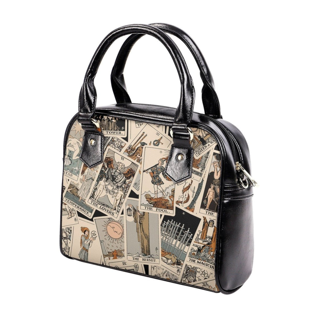 Tarot Cards Handbag- Beige Rider Waite Print - Tarot Purse - Vegan Leather Shoulder Handbag