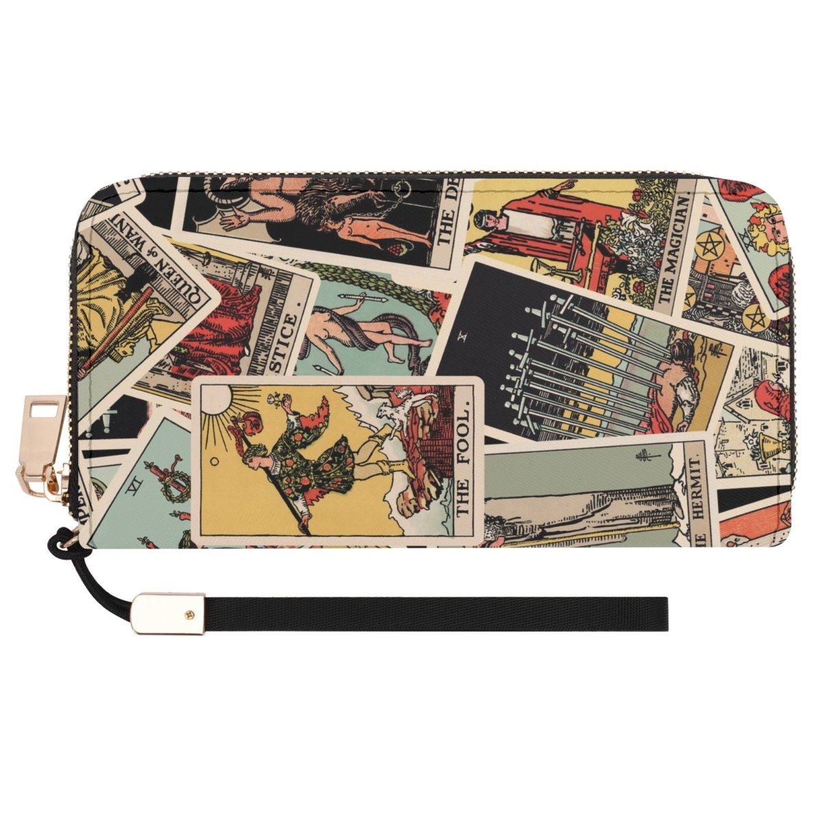 Tarot Cards Wallet - Rider Waite Print - Tossed Pattern - Zipper Wallet