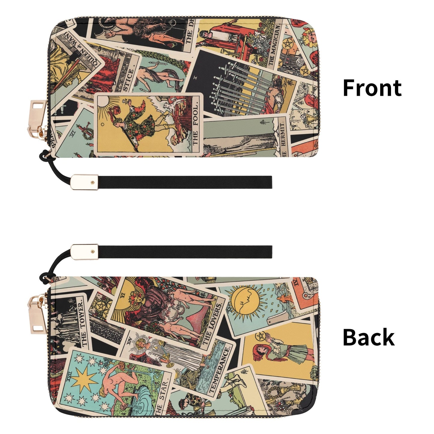 Tarot Cards Wallet - Rider Waite Print - Tossed Pattern - Zipper Wallet