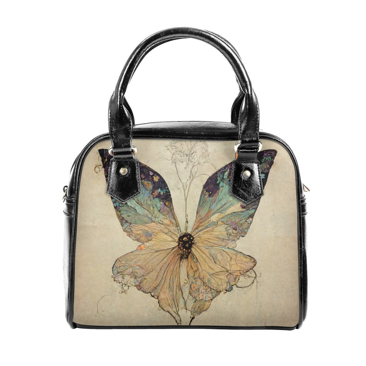 Gothic Butterfly Handbag- Beige Purse - Vegan Leather Shoulder Handbag