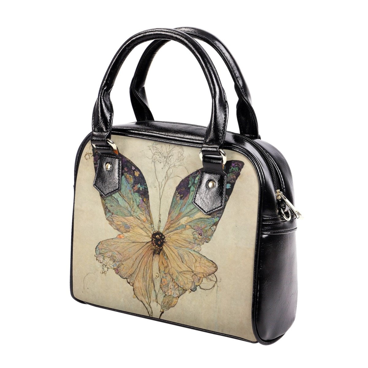 Gothic Butterfly Handbag- Beige Purse - Vegan Leather Shoulder Handbag