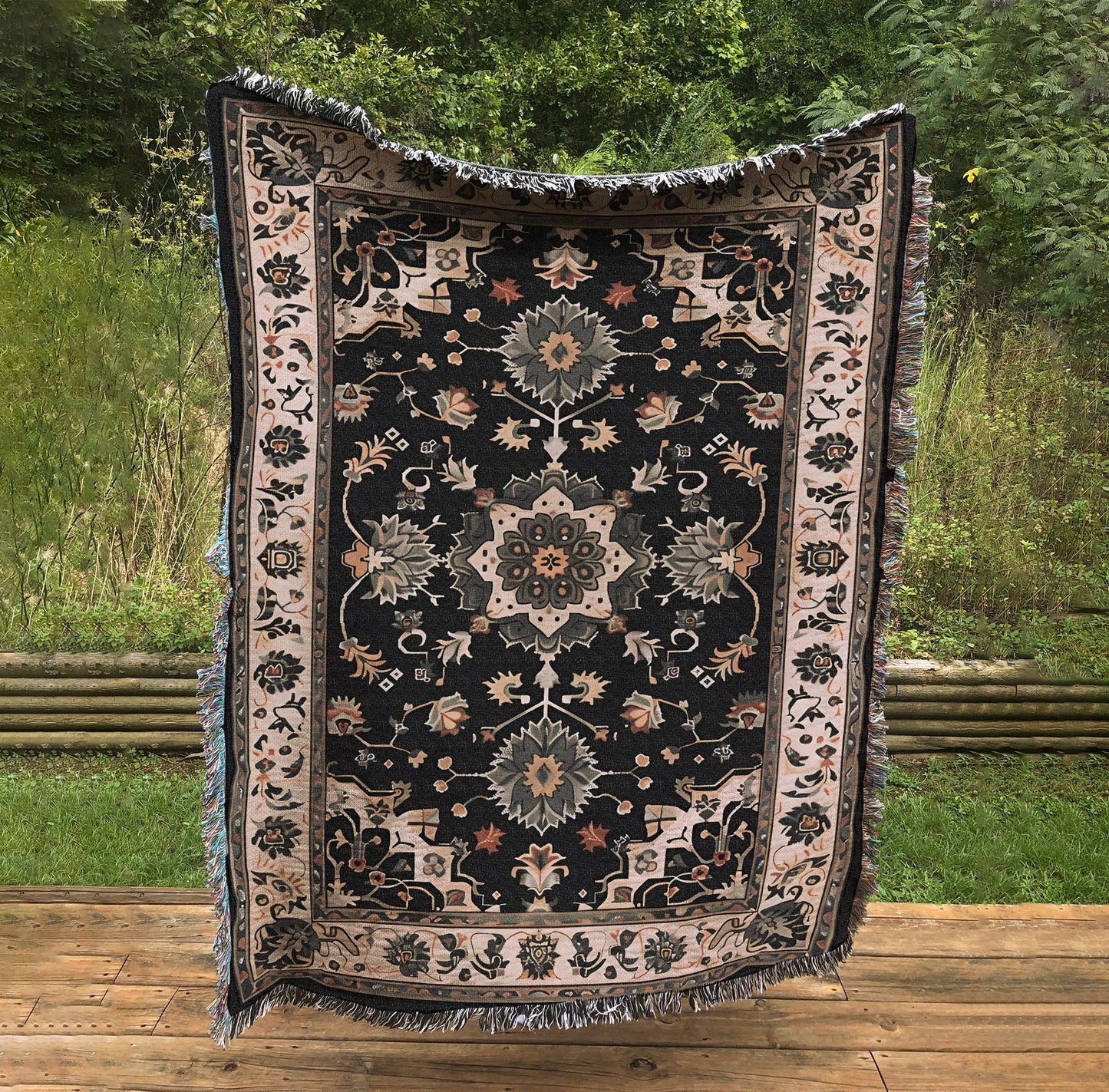 Vintage Persian Style Cotton Blanket: Jacquard Woven Mandala Throw by DesignBohemian