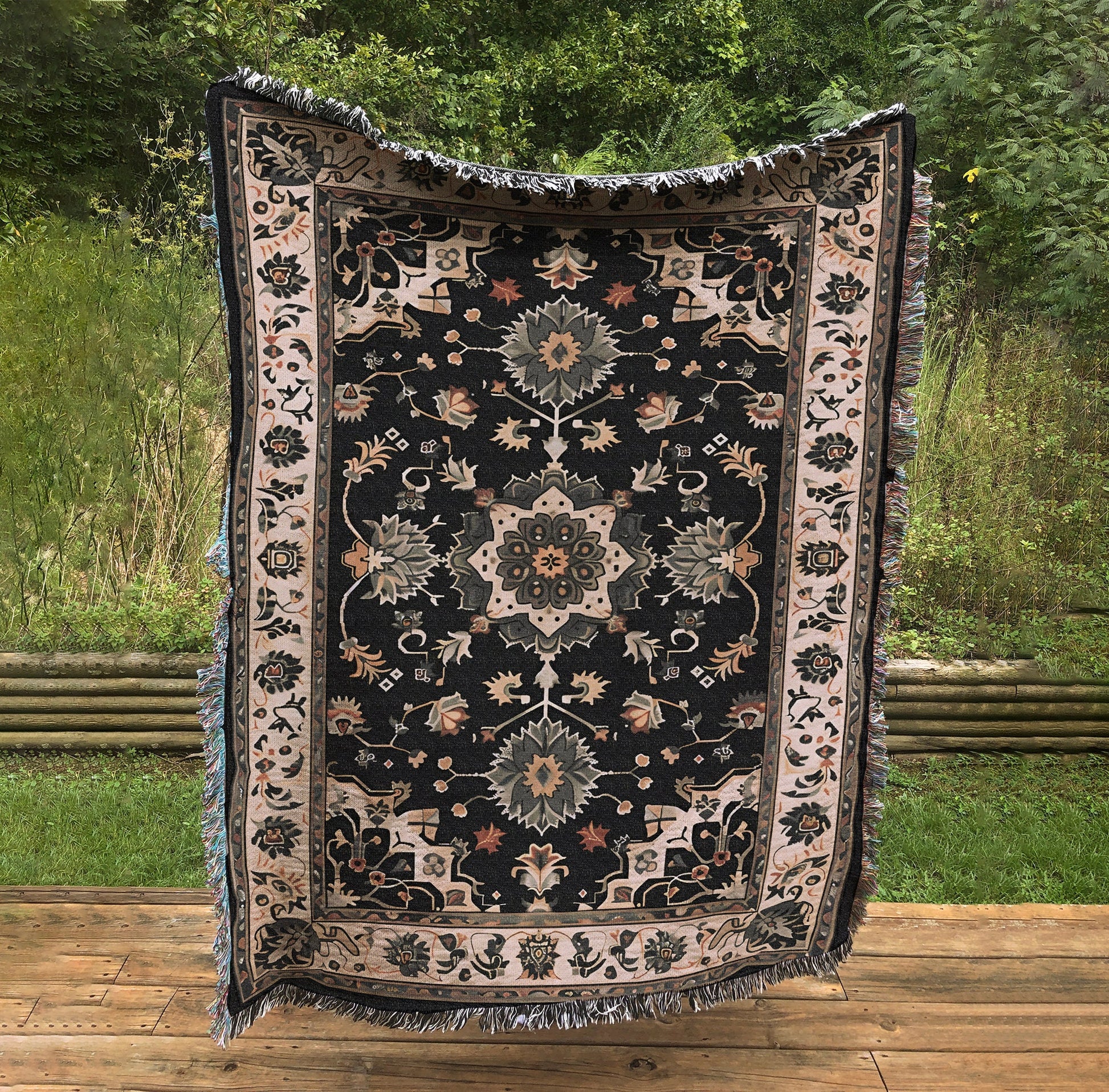 Vintage Persian Style Cotton Blanket: Jacquard Woven Mandala Throw by DesignBohemian