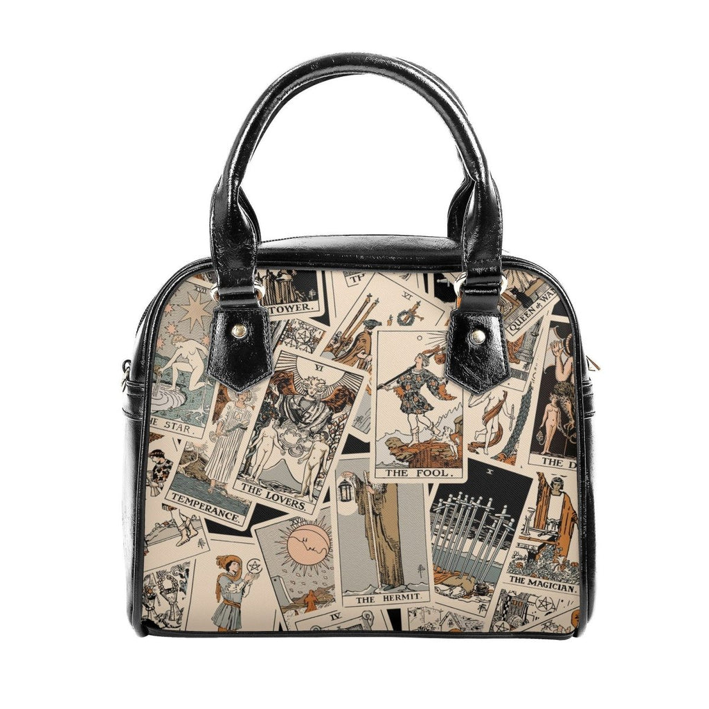 Tarot Cards Handbag- Beige Rider Waite Print - Tarot Purse - Vegan Leather Shoulder Handbag