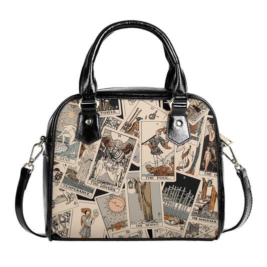 Tarot Cards Handbag- Beige Rider Waite Print - Tarot Purse - Vegan Leather Shoulder Handbag