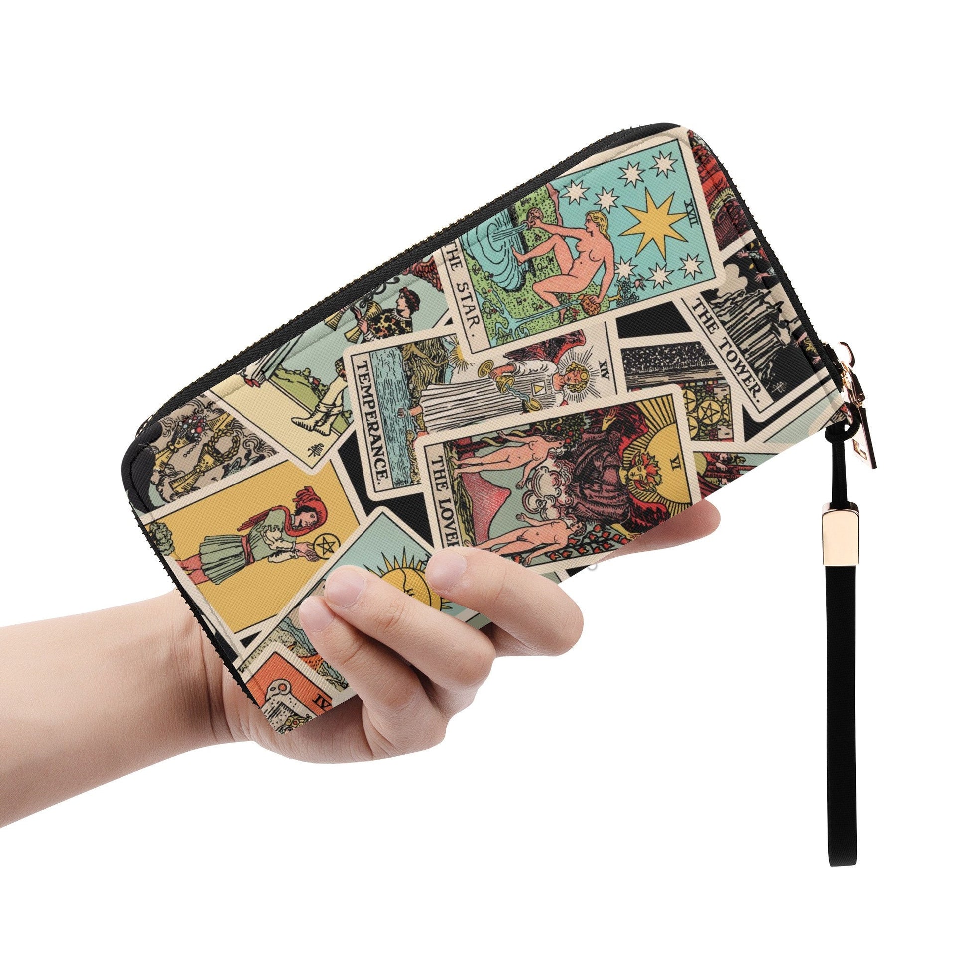 Tarot Cards Wallet - Rider Waite Print - Tossed Pattern - Zipper Wallet