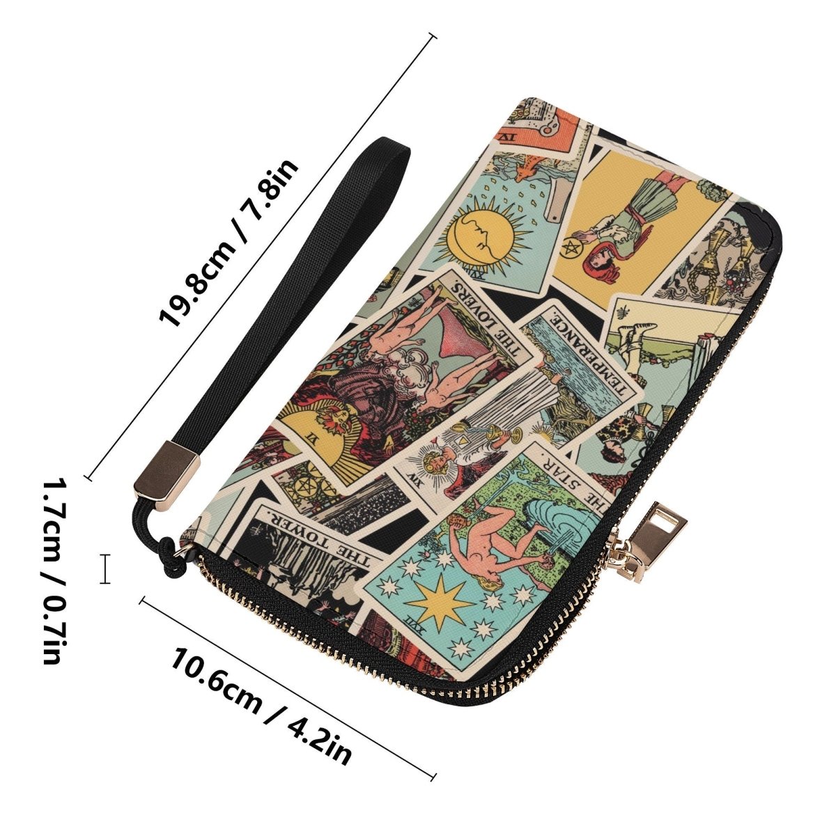 Tarot Cards Wallet - Rider Waite Print - Tossed Pattern - Zipper Wallet
