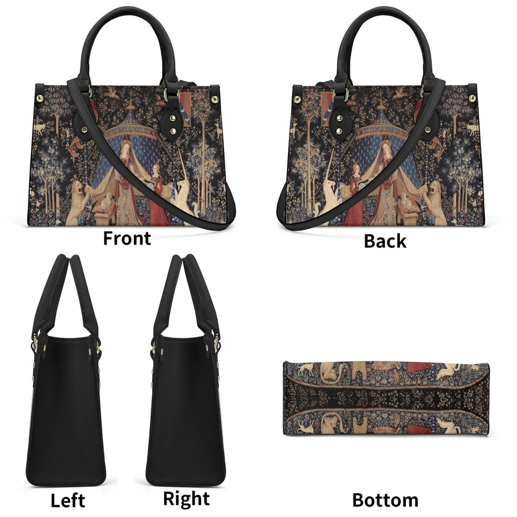 Lady with Unicorn Black Handbag - Luxury Vegan Leather - With Shoulder Strap