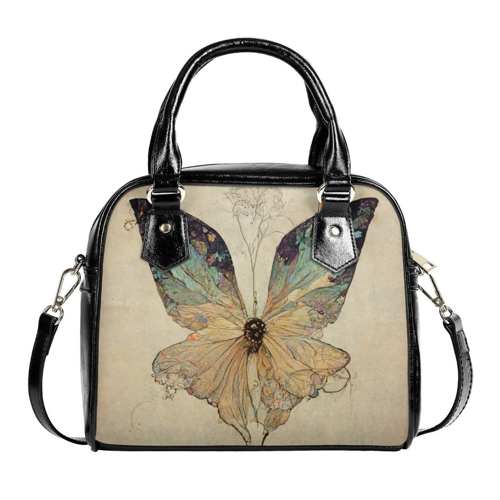 Gothic Butterfly Handbag- Beige Purse - Vegan Leather Shoulder Handbag
