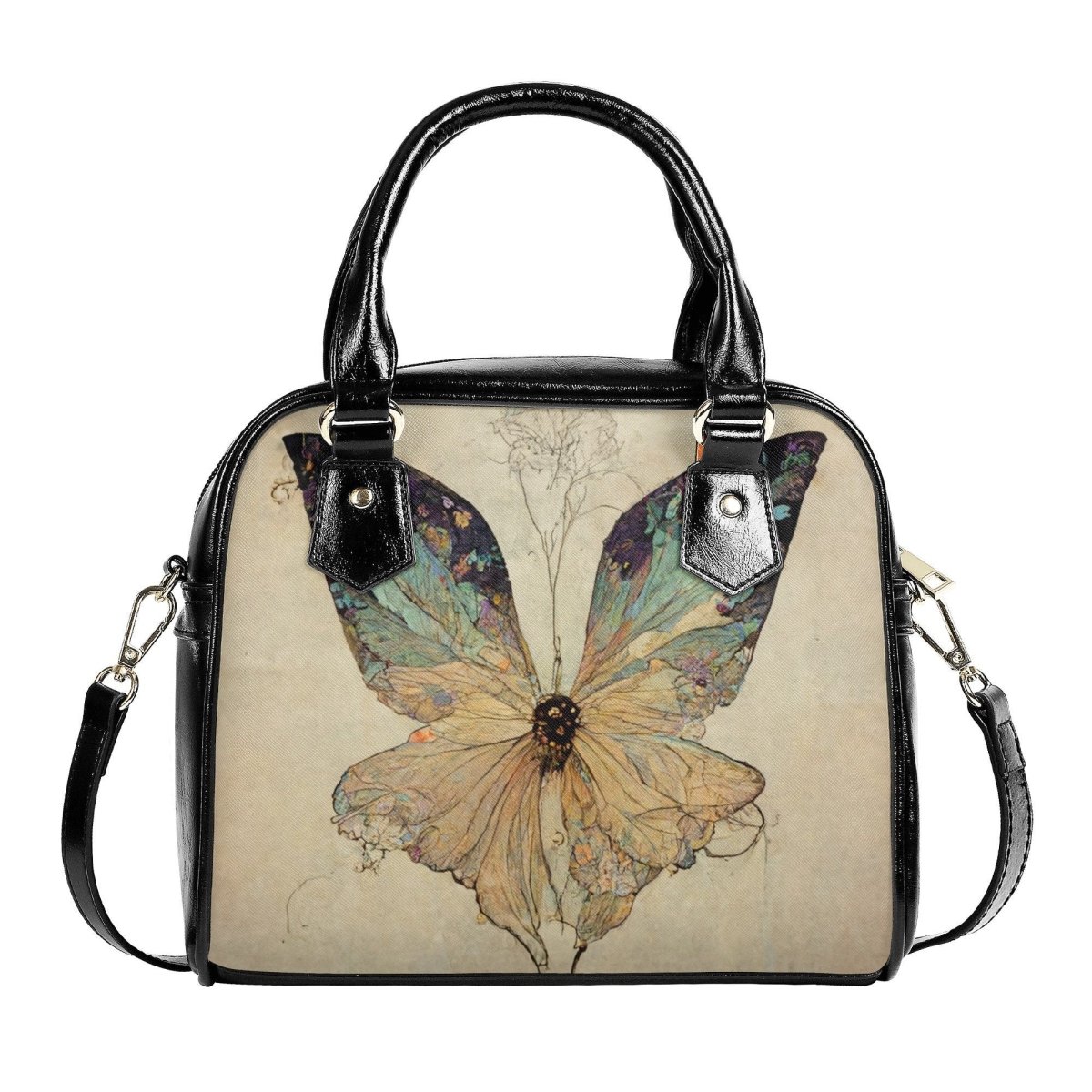 Gothic Butterfly Handbag- Beige Purse - Vegan Leather Shoulder Handbag