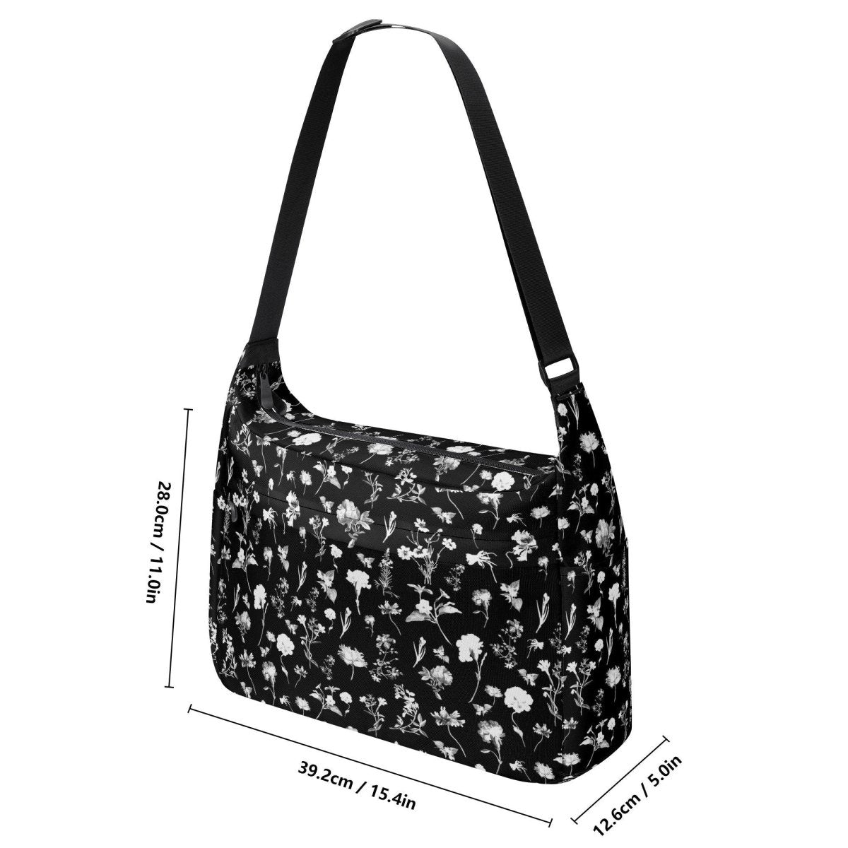 Black Floral Messenger Bag - Journey Laptop Messenger & Shoulder Bag