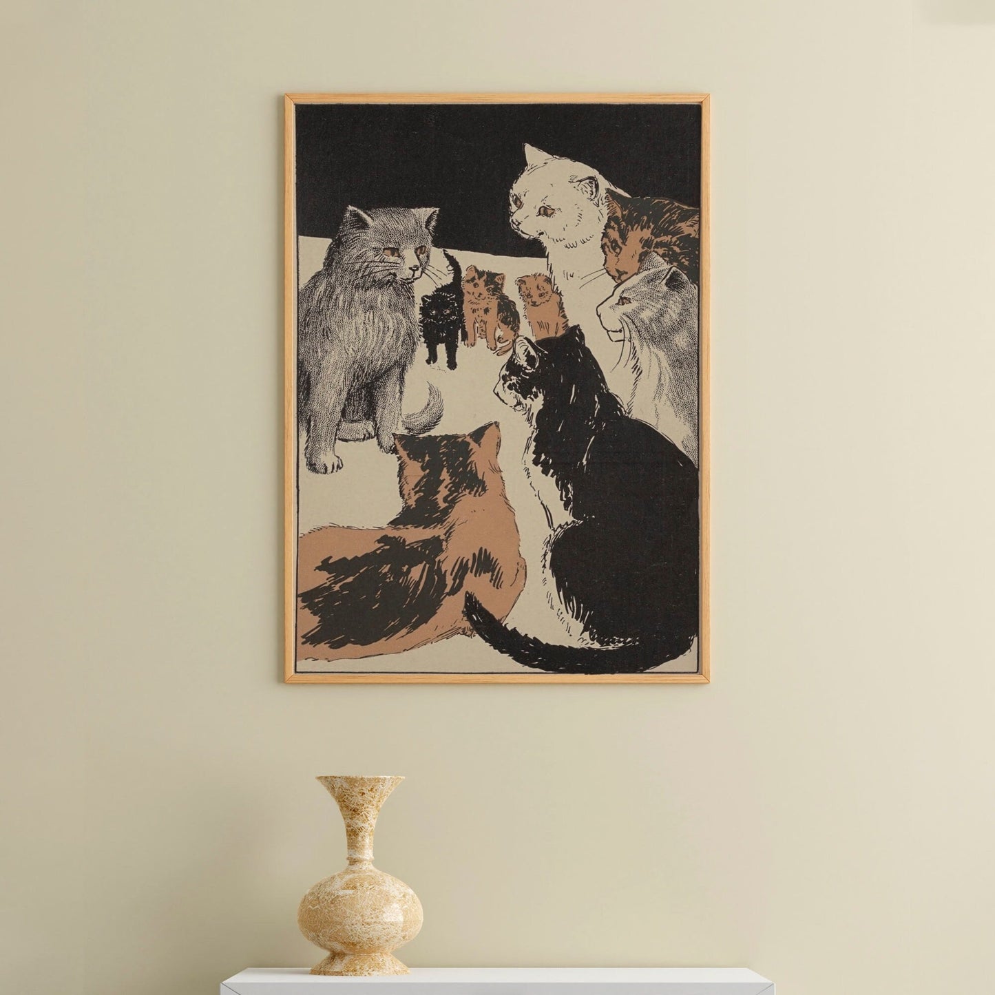 Vintage Cat Painting - Art Nouveau Cat illustration Print - Cat Lover - Portrait