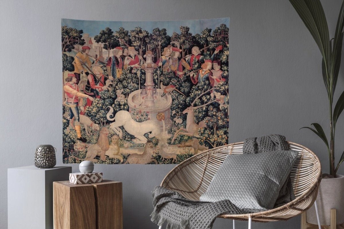 The Unicorn Purifies Water Tapestry - From The Unicorn In Captivity Series (Printed)